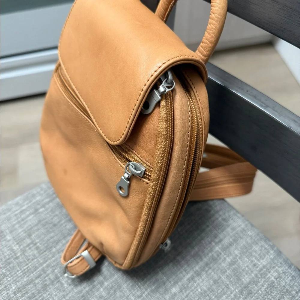 Paul & Taylor Genuine Leather Mini Backpack Tan Convertible Bag Soft Leather USA